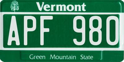 VT license plate APF980