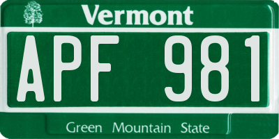 VT license plate APF981