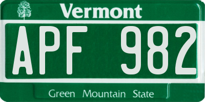 VT license plate APF982