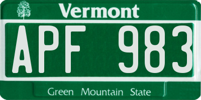 VT license plate APF983