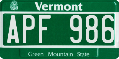 VT license plate APF986