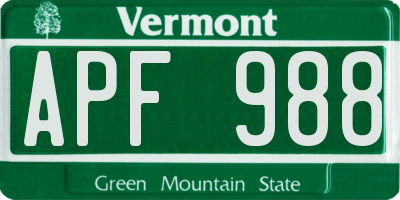 VT license plate APF988