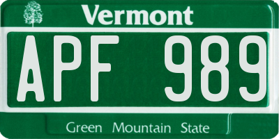 VT license plate APF989