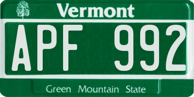 VT license plate APF992