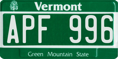 VT license plate APF996