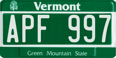 VT license plate APF997