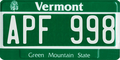 VT license plate APF998