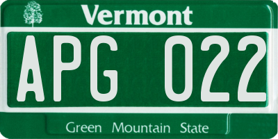 VT license plate APG022