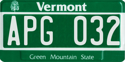 VT license plate APG032