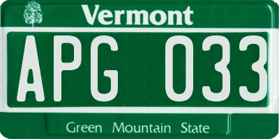 VT license plate APG033