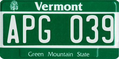 VT license plate APG039