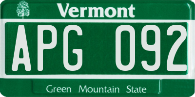 VT license plate APG092