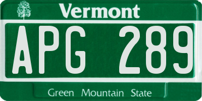 VT license plate APG289