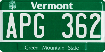 VT license plate APG362