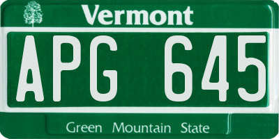 VT license plate APG645