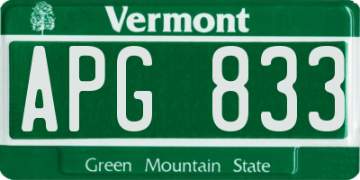 VT license plate APG833
