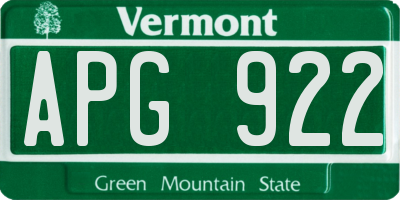 VT license plate APG922