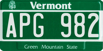 VT license plate APG982