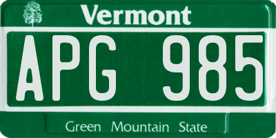VT license plate APG985