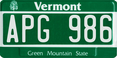VT license plate APG986