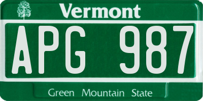 VT license plate APG987