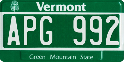 VT license plate APG992