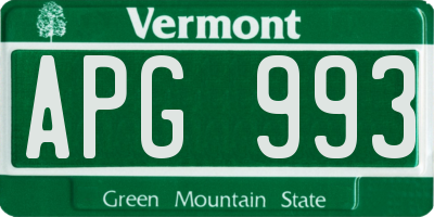 VT license plate APG993