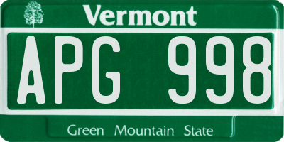 VT license plate APG998
