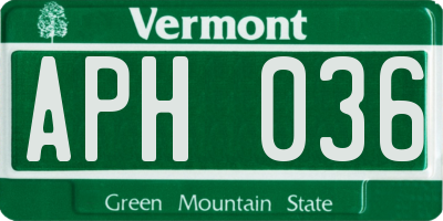 VT license plate APH036
