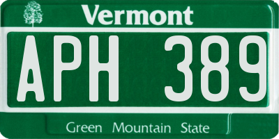 VT license plate APH389