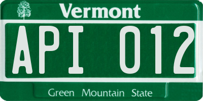 VT license plate API012