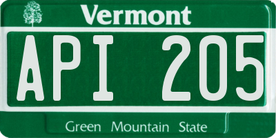 VT license plate API205