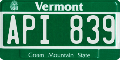VT license plate API839
