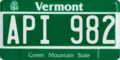 VT license plate API982