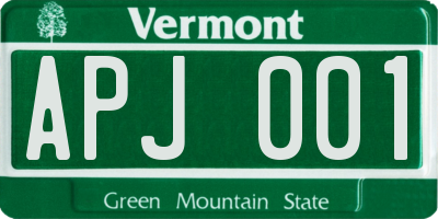 VT license plate APJ001