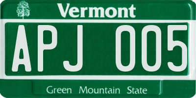 VT license plate APJ005