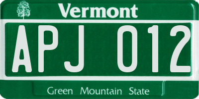 VT license plate APJ012