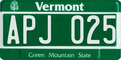 VT license plate APJ025