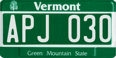 VT license plate APJ030