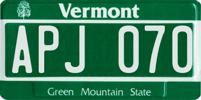 VT license plate APJ070