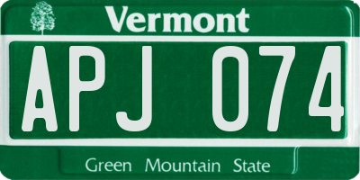 VT license plate APJ074