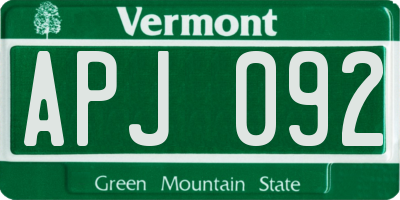 VT license plate APJ092