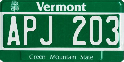 VT license plate APJ203