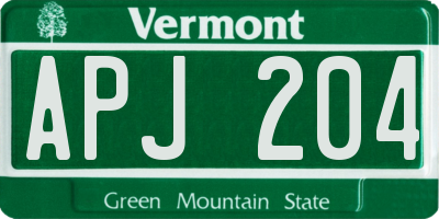 VT license plate APJ204
