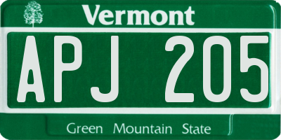 VT license plate APJ205