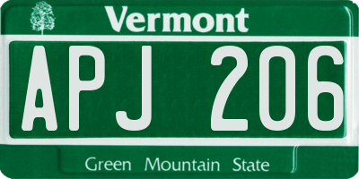 VT license plate APJ206