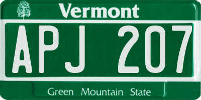 VT license plate APJ207