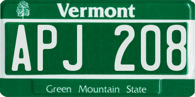 VT license plate APJ208