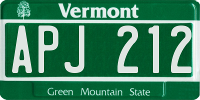 VT license plate APJ212
