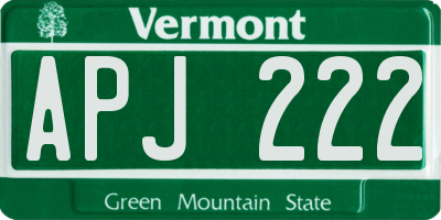 VT license plate APJ222
